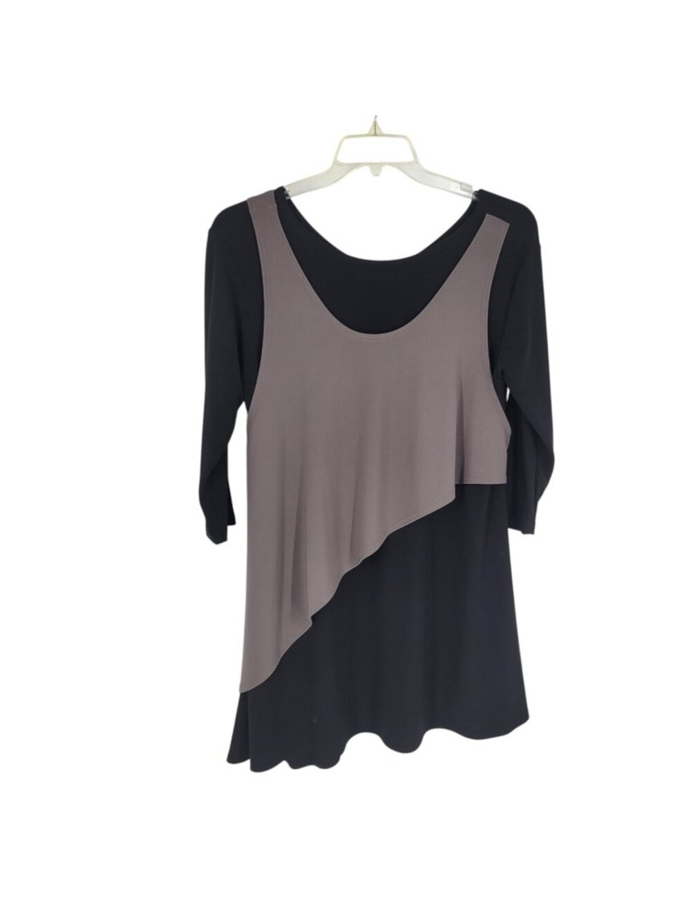 Sympli Matrix Layer Top Size 12 Black Taupe Asymmetrical Lagenlook Tunic